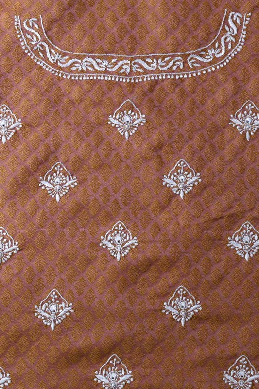 Ada Hand Embroidered Watermelon Pink Brocade Lucknowi Chikankari Unstitched Men's Kurta Piece A93081