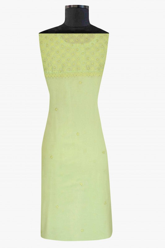 Ada Hand Embroidered Lime Green Chanderi Lucknowi Chikankari Semi-Stitched Anarkali Kurta Piece With Muqaish Work A571940