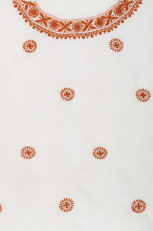 Ada Hand Embroidered White Cotton Lucknowi Chikankari Unstitched Men's Kurta Piece A101135