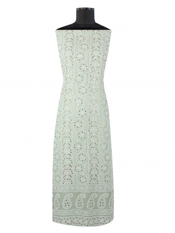 Ada Hand Embroidered Pista Green Pure Georgette Lucknowi Chikan Unstitched Kurta Piece with Muqaish Work A576710