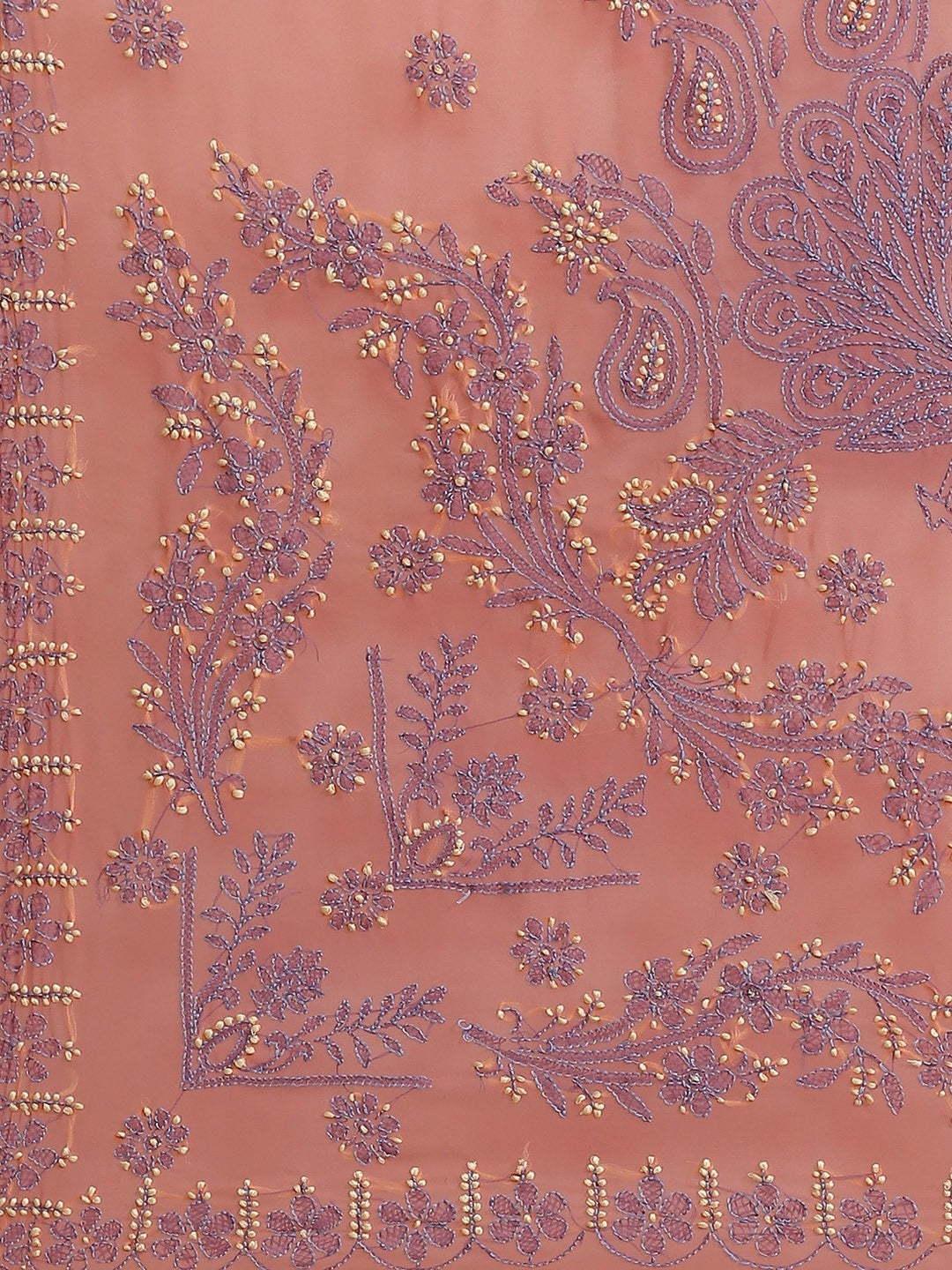 Ada Hand Embroidered Peach Georgette Lucknow Chikan Saree With Blouse A452054