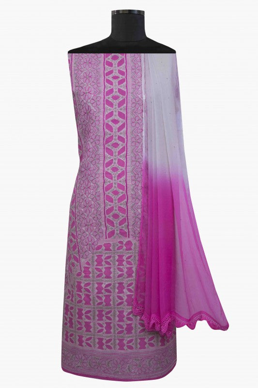 Ada Hand Embroidered Grey Cotton Lucknowi Chikankari Unstitched Suit Piece – A532711