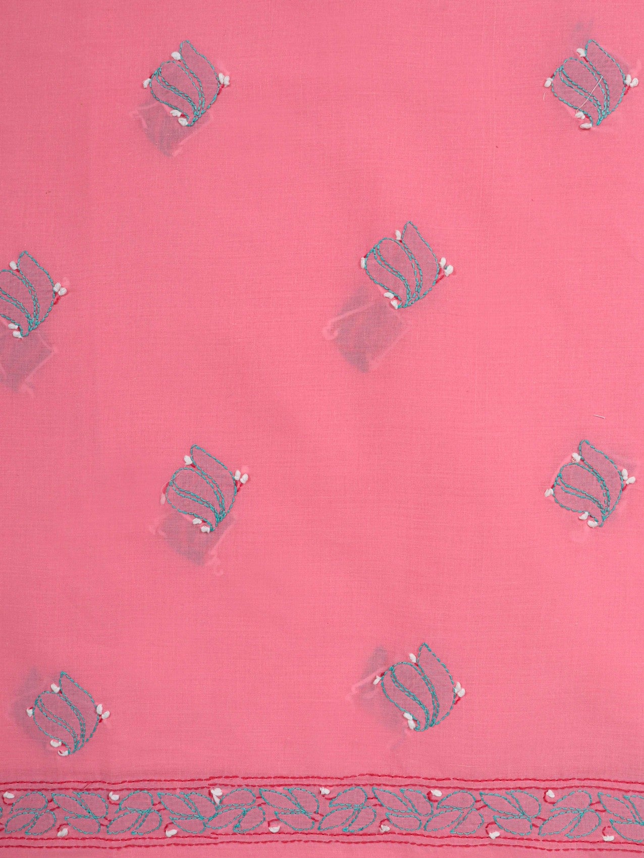Ada Hand Embroidered Coral Pink Cotton Lucknowi Chikankari Unstitched Suit Piece 01A202426