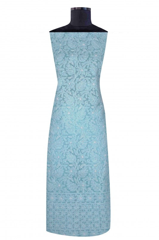 Ada Hand Embroidered Blue Cotton Lucknowi Chikan Unstitched Suit Piece A495589