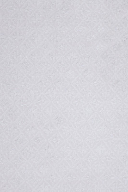 Ada Hand Embroidered White Pure Georgette Lucknowi Chikankari Unstitched Men's Kurta Piece A578482