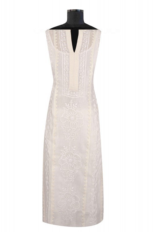 Ada Hand Embroidered Off White Chanderi Lucknowi Chikankari Semi-stitched Kurta Dupatta Set A615490