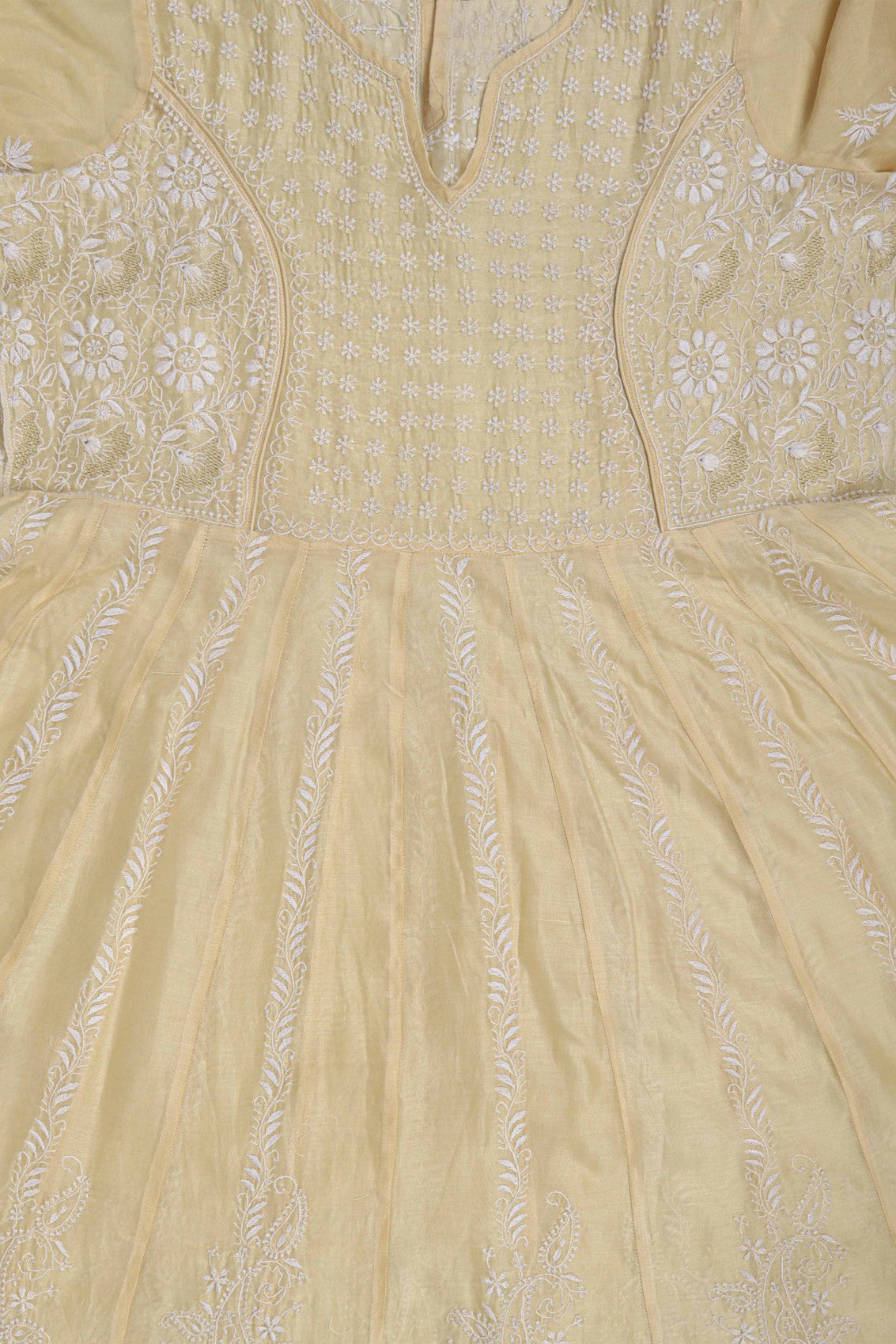 Ada Hand Embroidered Fawn Chanderi Lucknowi Chikankari Semi-Stitched Anarkali Kurta Dupatta Set 01A205808