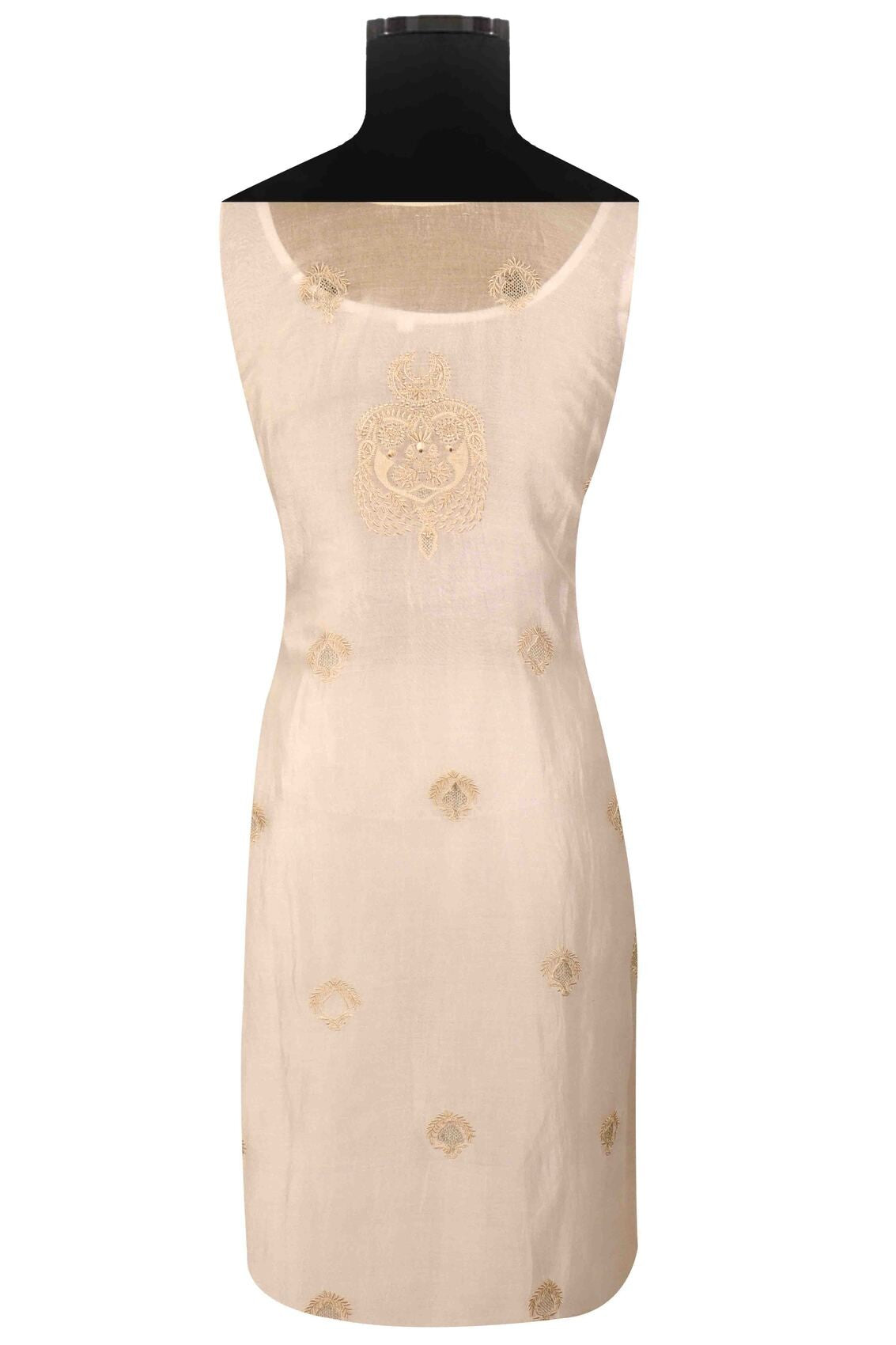 Ada Hand Embroidered Off White Chanderi Lucknowi Chikankari Unstitched Kurta Dupatta Set With Zari Work A520548