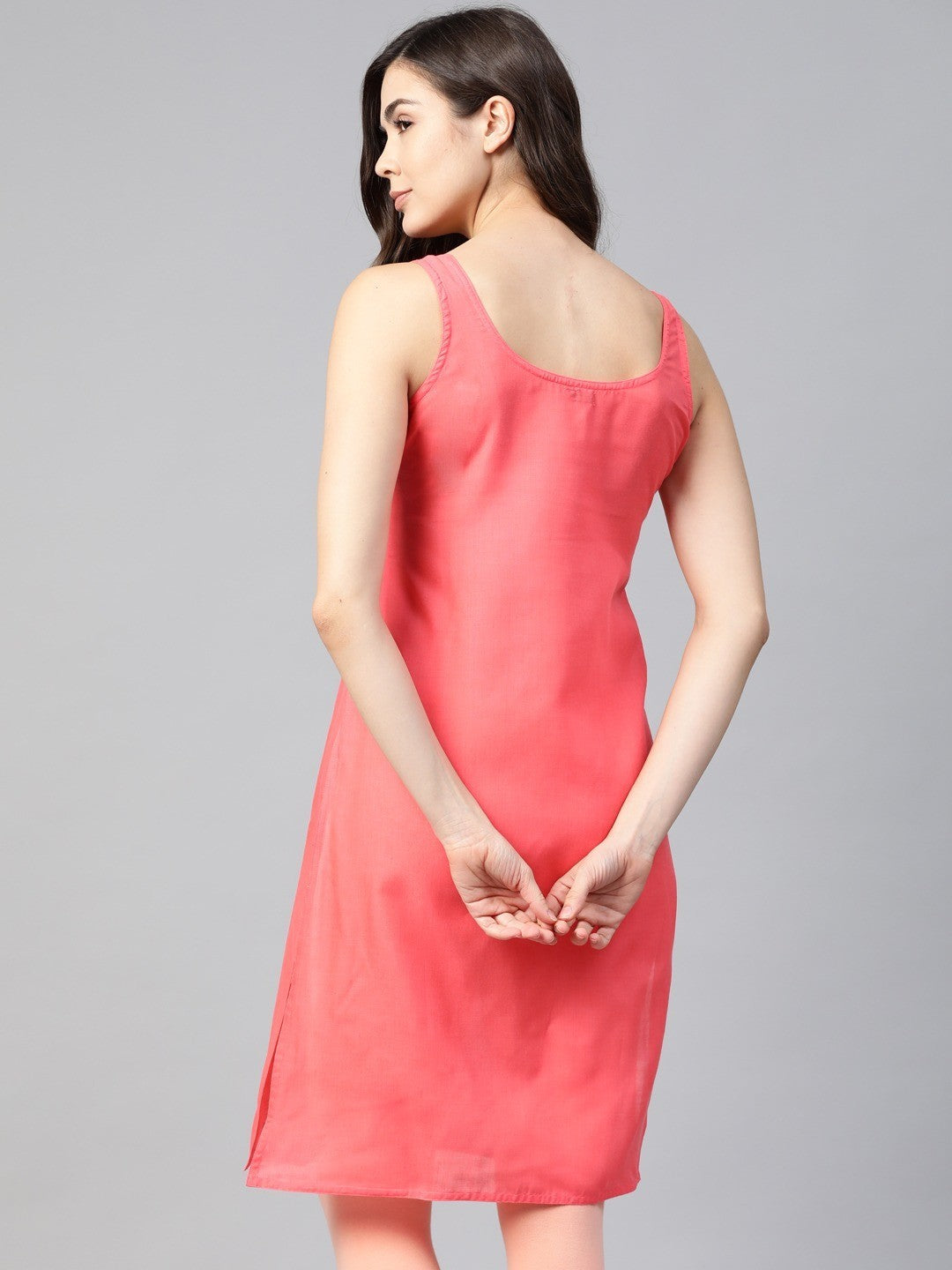 Ada White And Carrot Pink Cotton Long Slips Combo of 2 A111136.