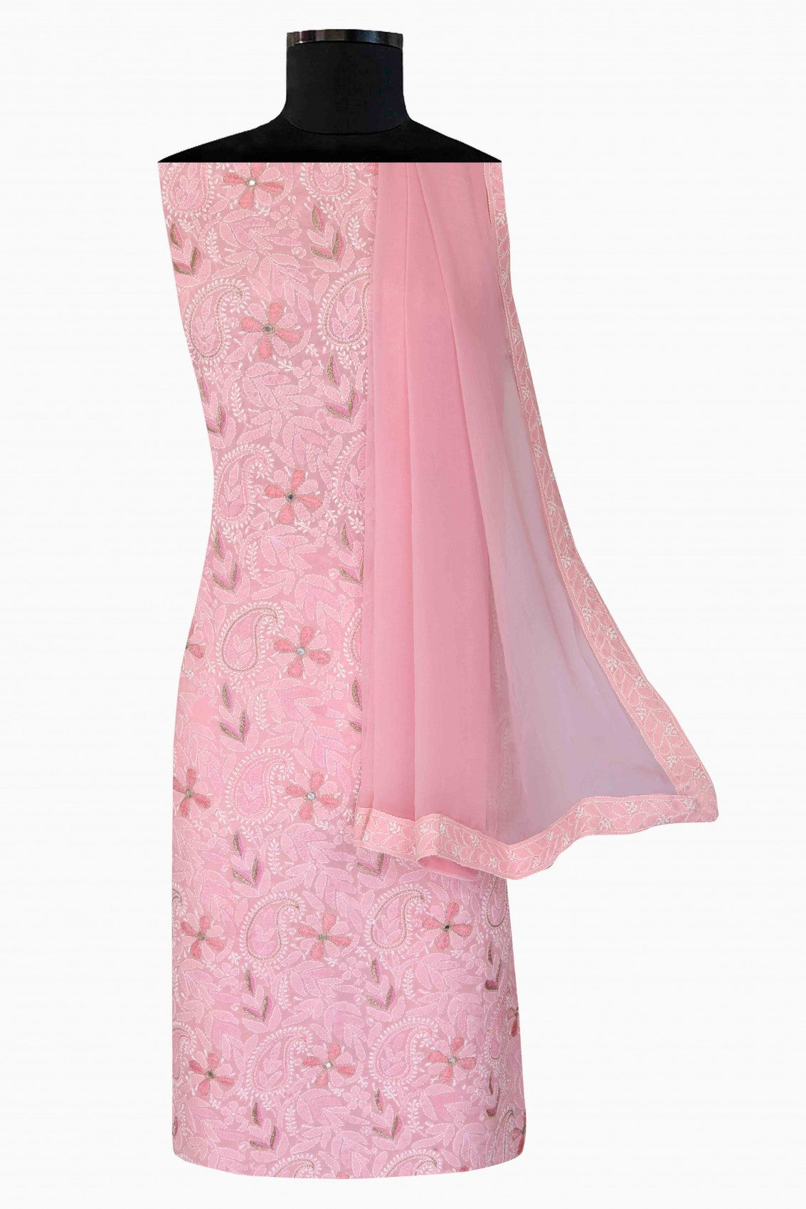 Ada Hand Embroidered Pink Cotton Lucknowi Chikankari Unstitched Suit Piece With Zardozi Work 01A191856