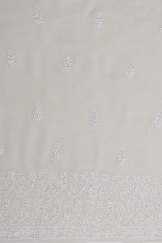 Ada Hand Embroidered White Pure Georgette Lucknowi Chikan Unstitched Kurta Dupatta Set A449761