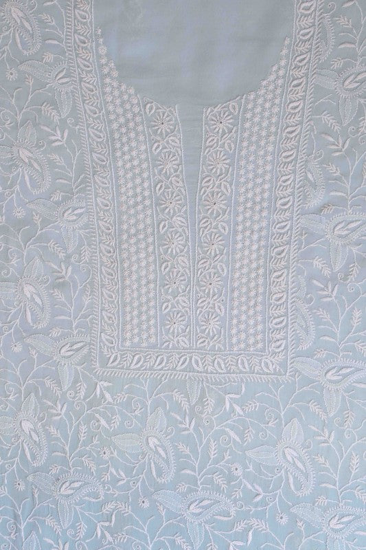 Ada Hand Embroidered Sky Blue Shaded Pure Georgette Lucknowi Chikan Unstitched Suit Piece-A576800