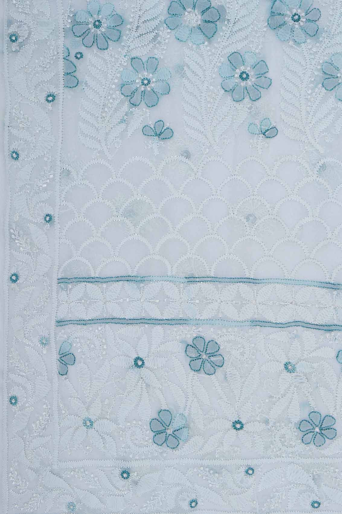 Ada Hand Embroidered White Georgette Lucknowi Chikankari Saree With Blouse A588641