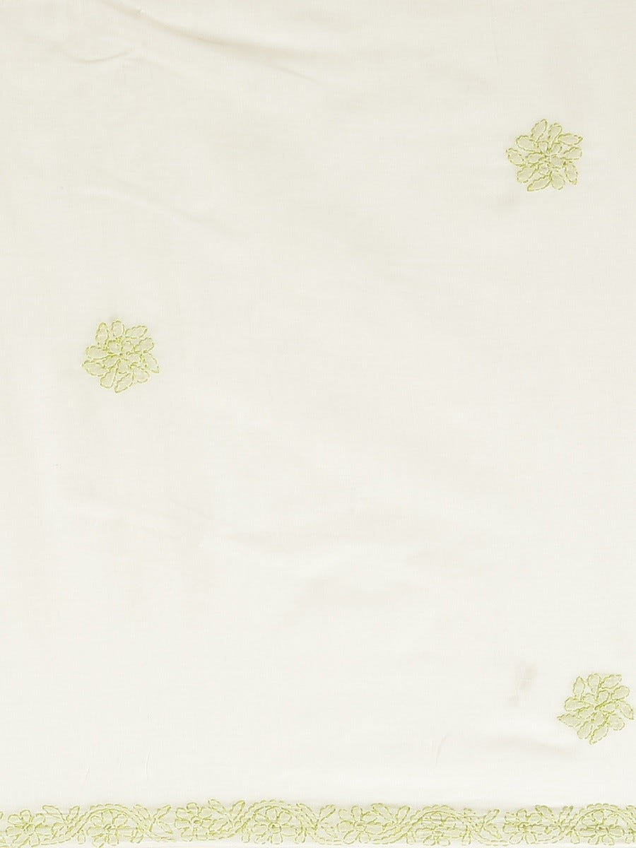 Ada Hand Embroidered Cream Cotton Lucknow Chikan Saree With Blouse- A311175