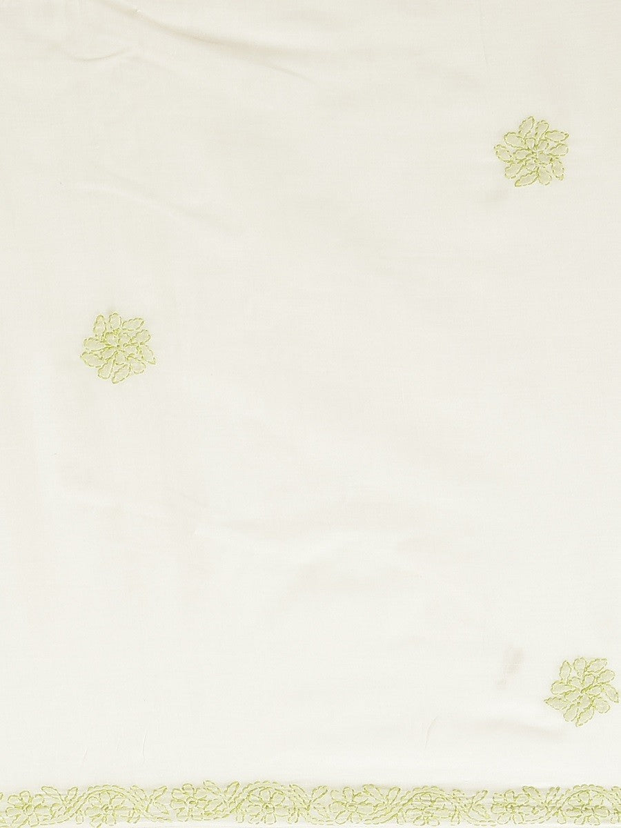 Ada Hand Embroidered Cream Cotton Lucknow Chikan Saree With Blouse- A311175
