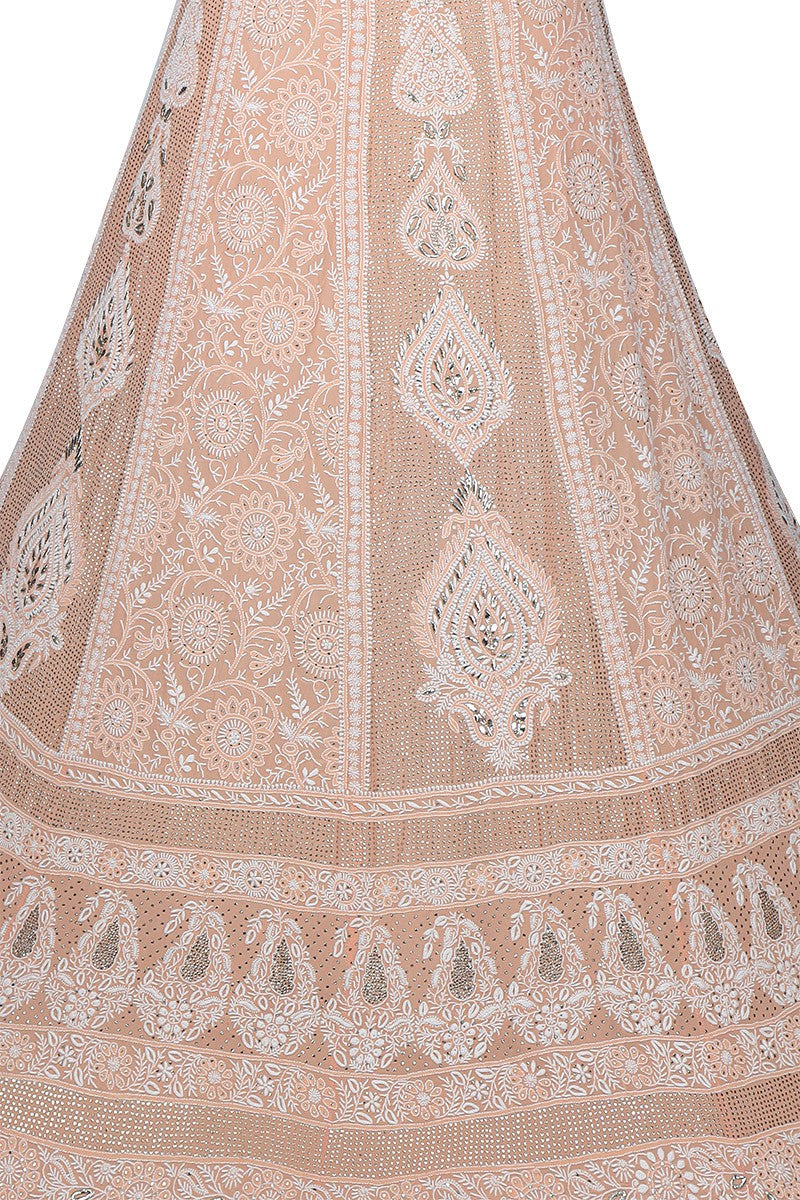 Ada Hand Embroidered Peach Pure Georgette Lucknowi Chikankari Lehenga Set with Muqaish Work A291941