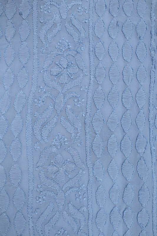 Ada Hand Embroidered Greyish Blue Georgette Lucknowi Chikan Unstitched Kurta Piece A474900