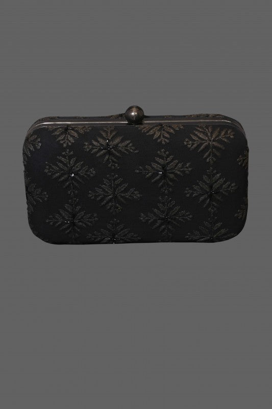 Ada Hand Embroidered Black Pure Georgette Lucknow Chikankari Clutch -A358234