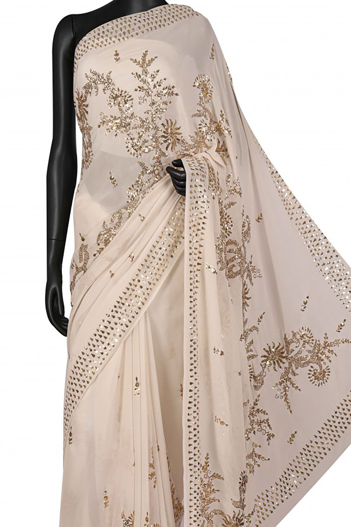 Ada Hand Embroidered Off White Pure Georgette Lucknowi Chikankari Saree/Blouse with Muqaish Work A564537