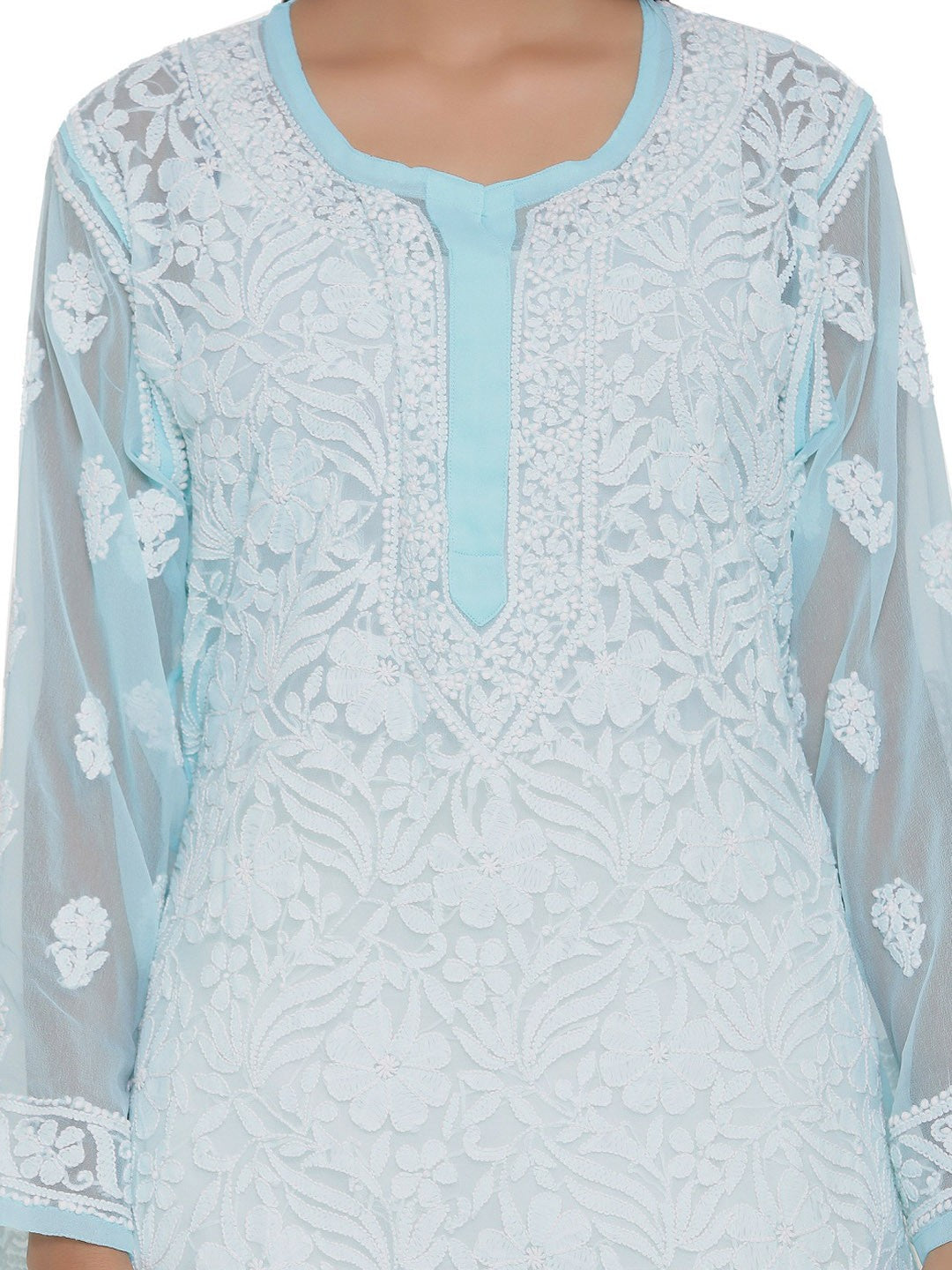 Ada Hand Embroidered Blue Georgette Lucknowi Chikankari Straight  Kurta A217898