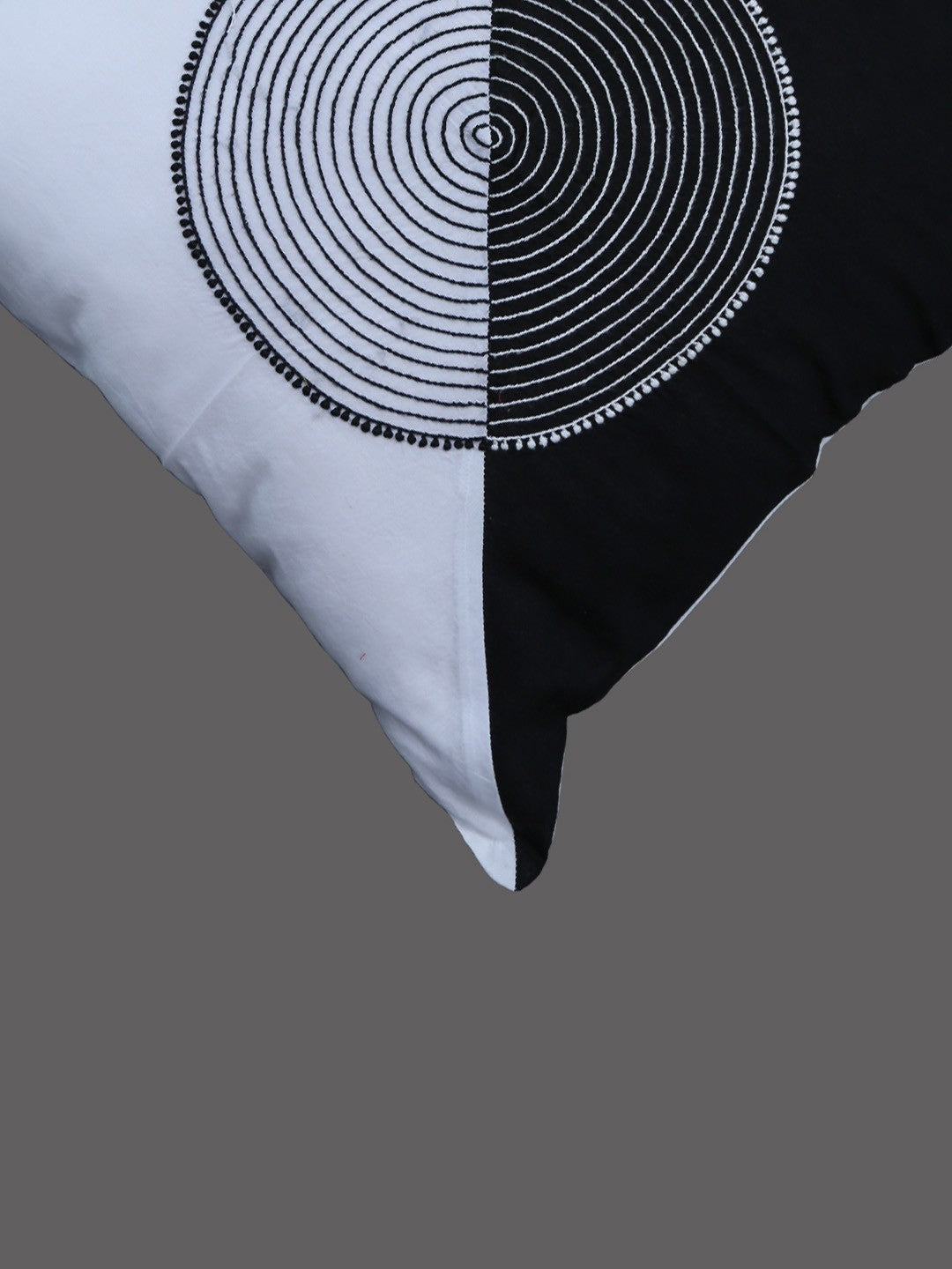 Ada Hand Embroidered Black/White Cotton Lucknow Chikankari Cushion Cover A011104