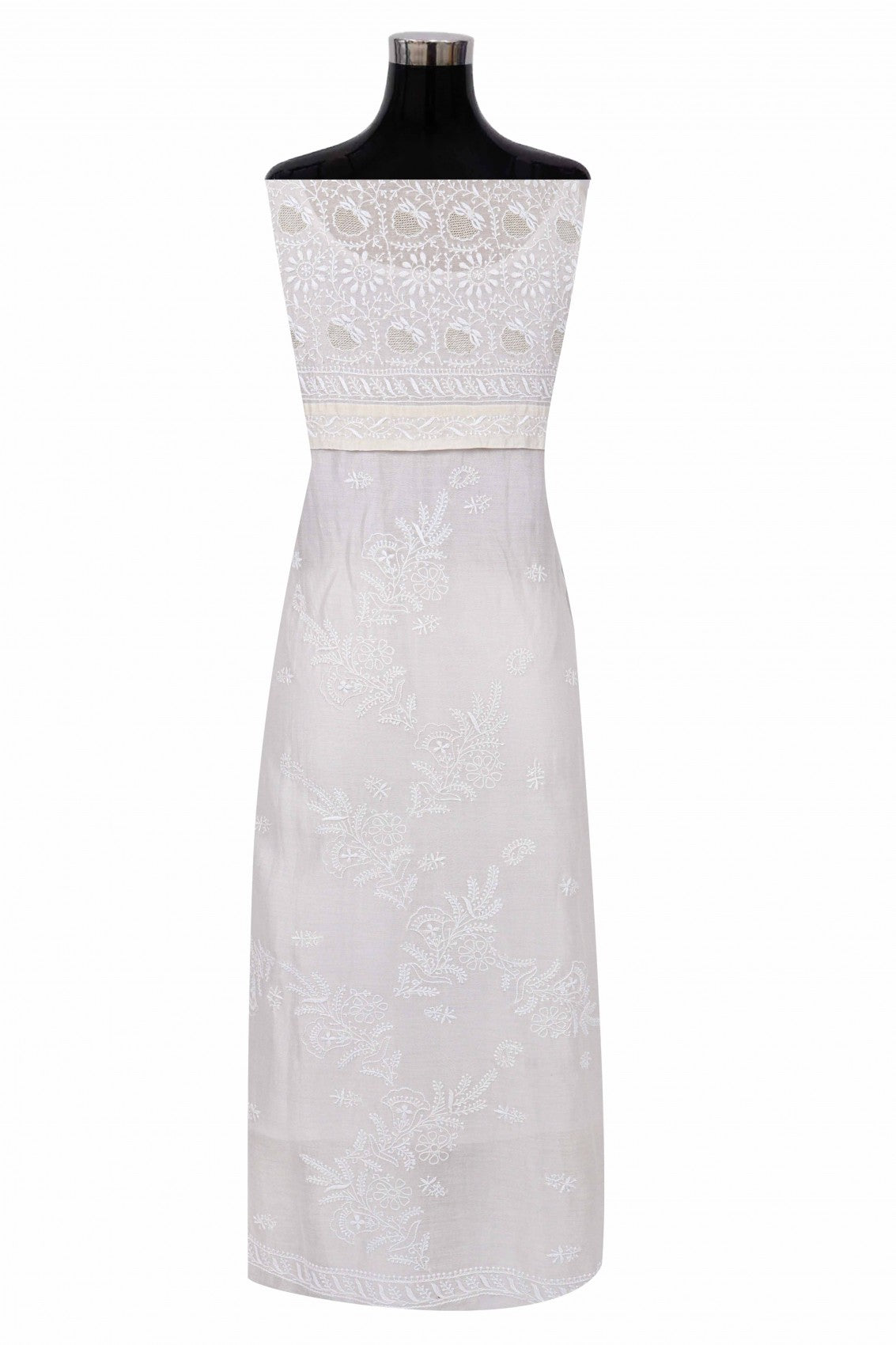 Ada Hand Embroidered Off White Chanderi Lucknowi Chikankari Semi-stitched Kurta Dupatta Set With Zari Work 01A124160