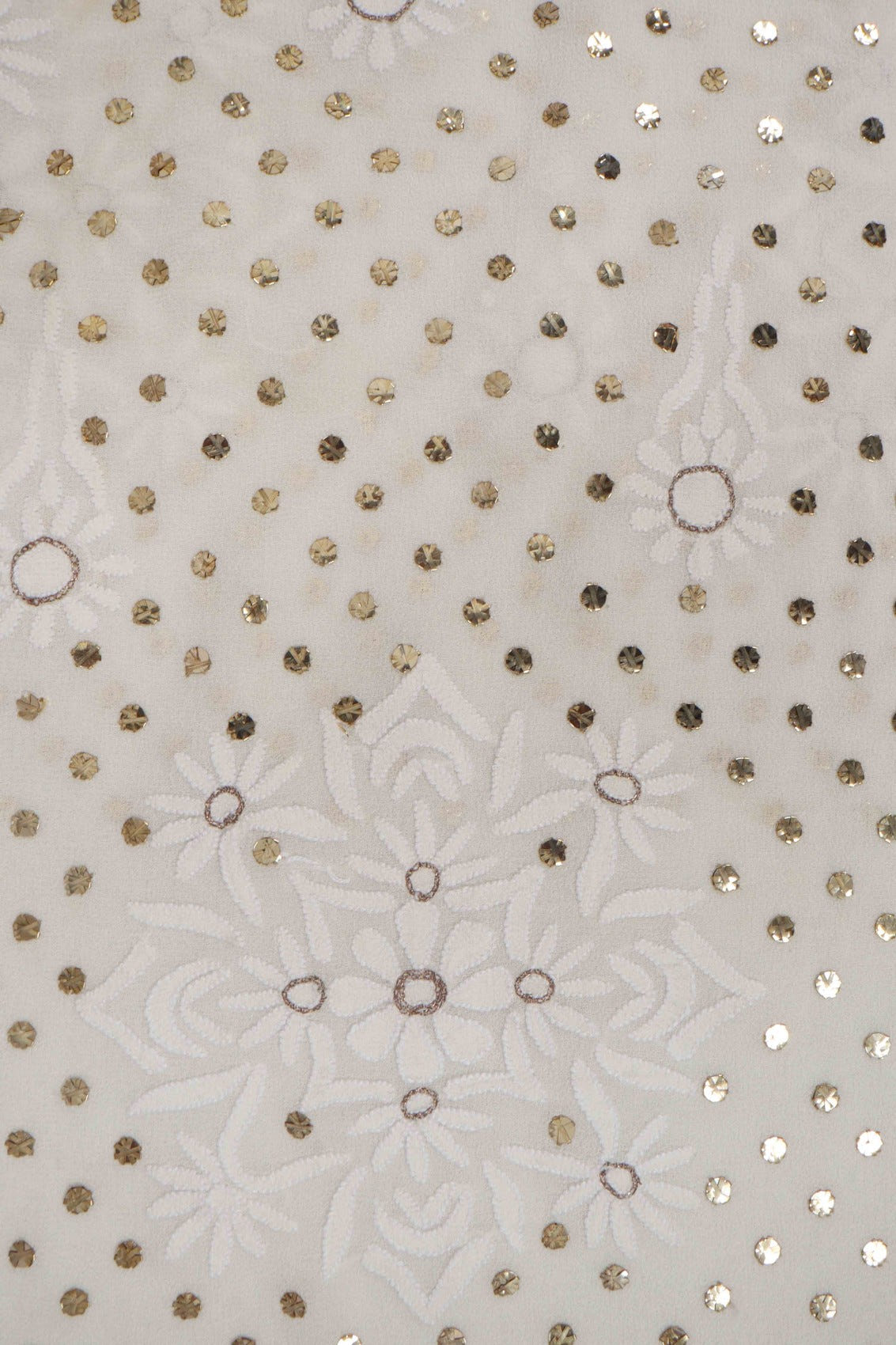 Ada Hand Embroidered Off White Pure Georgette Lucknowi Chikankari Unstitched Kurta Dupatta Set With Muqaish Work A414394