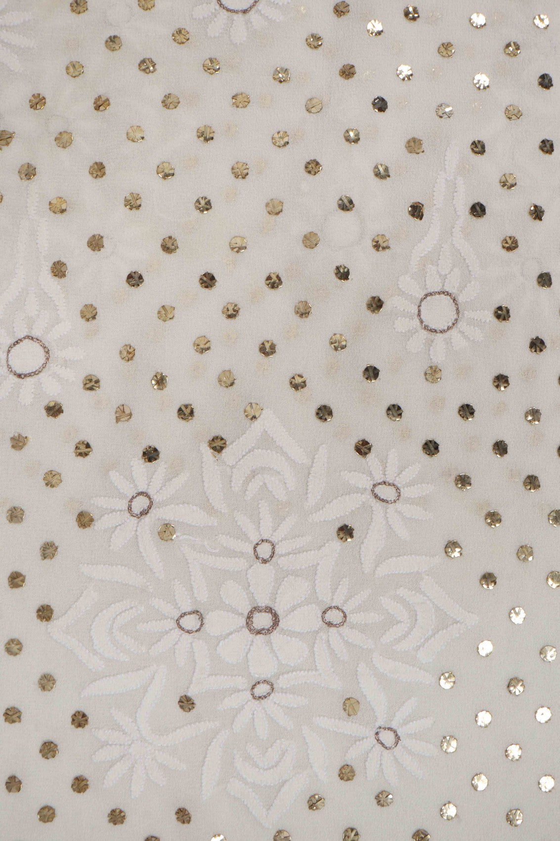 Ada Hand Embroidered Off White Pure Georgette Lucknowi Chikankari Unstitched Kurta Dupatta Set With Muqaish Work A414394