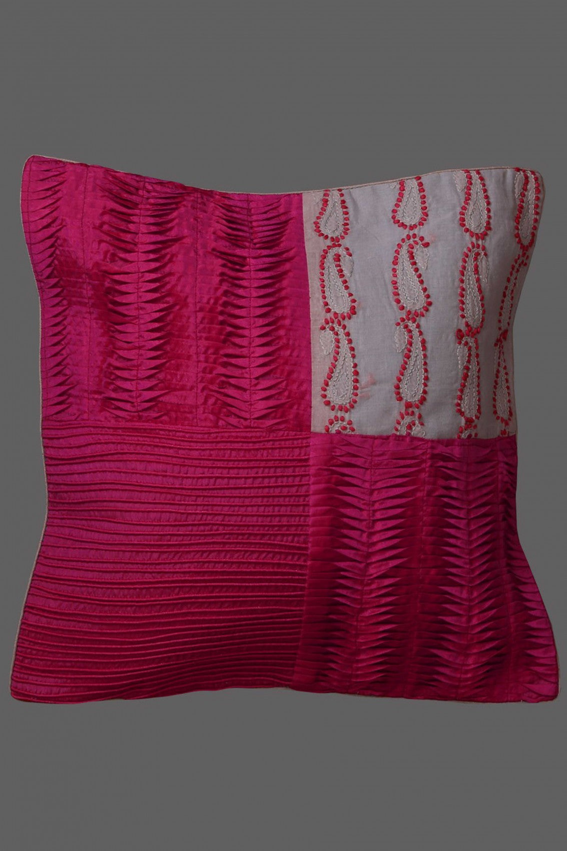 Ada Hand Embroidered Magenta Cotton Lucknowi Chikankari Cushion Cover Set Of 5 A563346