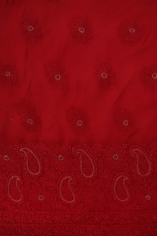 Ada Hand Embroidered Maroon Georgette Lucknowi Chikan Unstitched Kurta Piece With Zari Work A599199