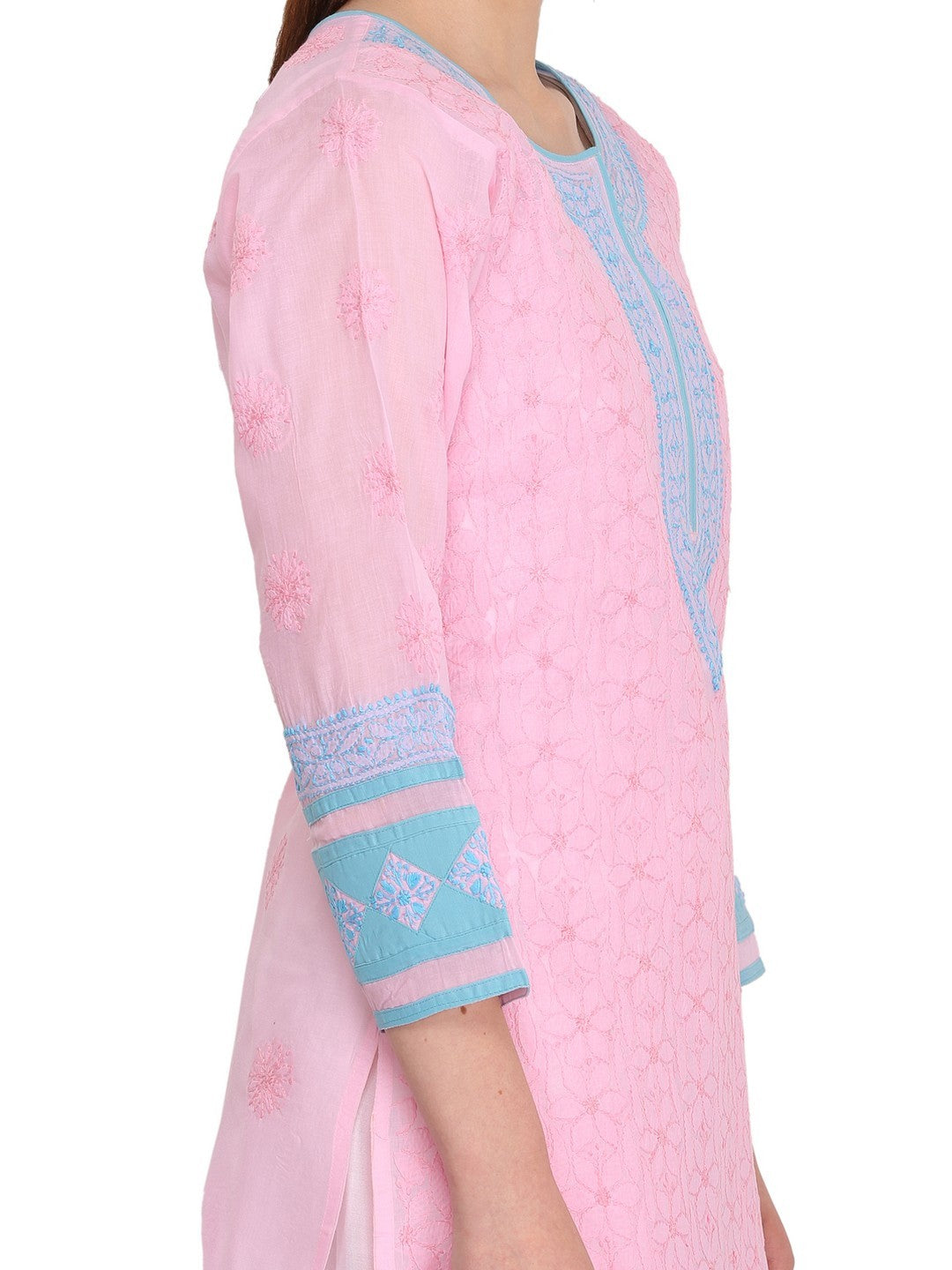 Ada Hand Embroidered Pink Cotton Lucknowi Chikankari Straight Kurta A272802