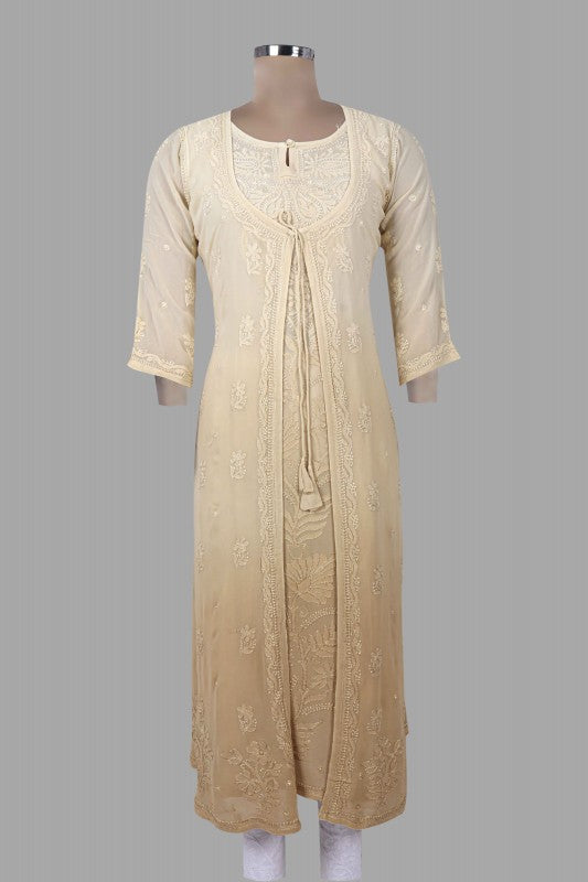 Ada Hand Embroidered Fawn Georgette Lucknowi Chikankari Front Open Kurta A616800