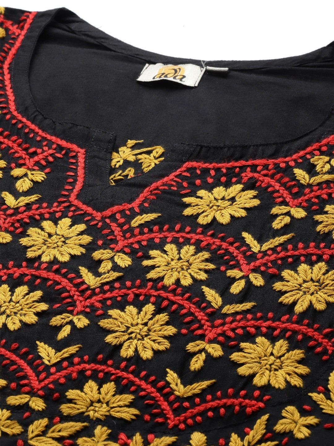 Ada Hand Embroidered Black Cotton Lucknowi Chikan Kurti A911117