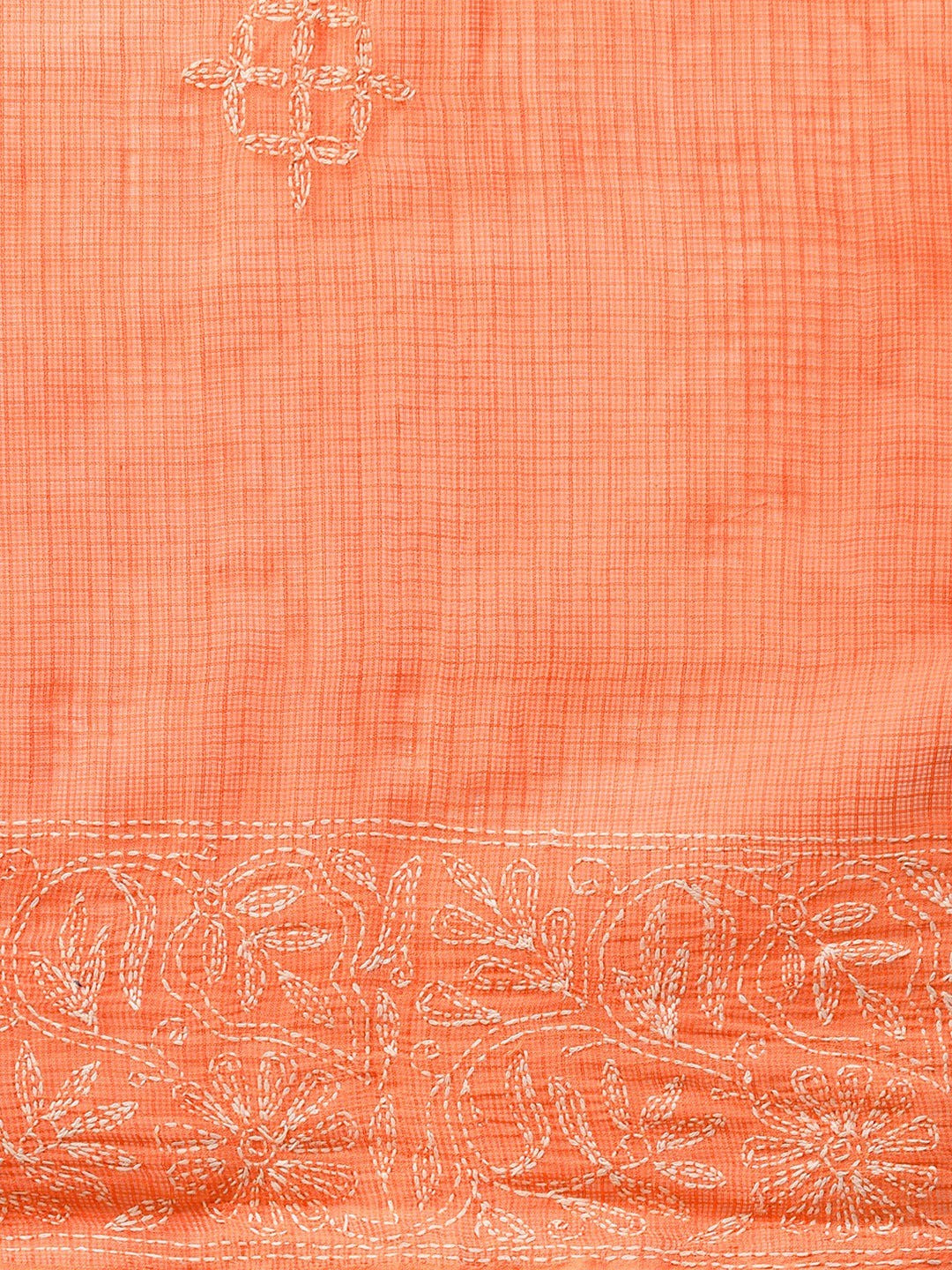 Ada Hand Embroidered Rust Kota Lucknow Chikan Saree With Blouse- A311225