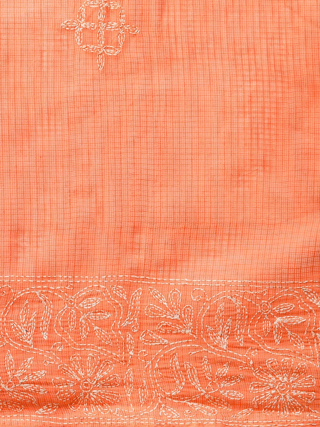 Ada Hand Embroidered Rust Kota Lucknow Chikan Saree With Blouse- A311225