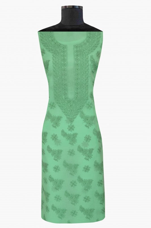 Ada Hand Embroidered Sea Green Cotton Lucknowi Chikan Unstitched Suit Piece-A211141