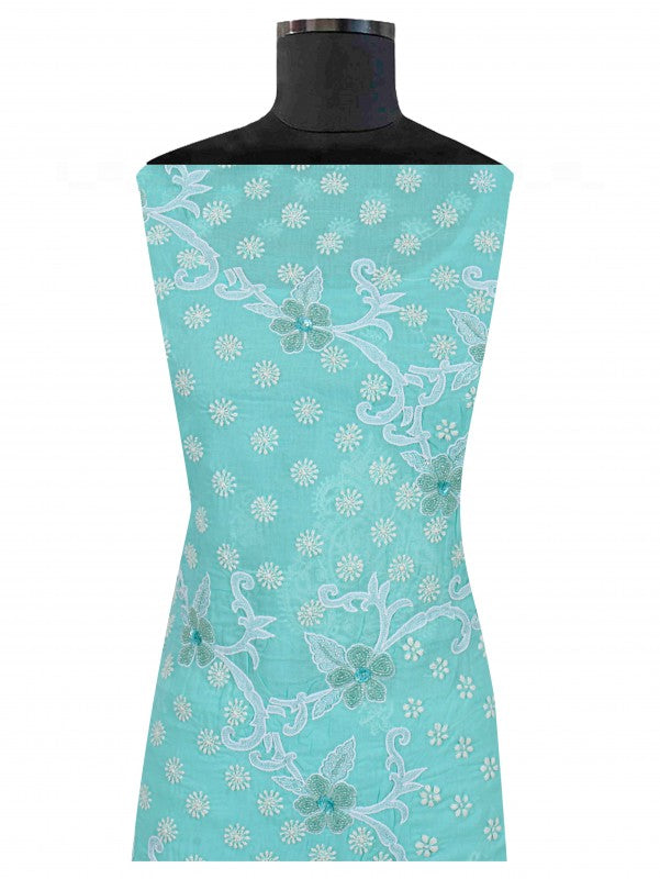 Ada Hand Embroidered Sea Green Cotton Lucknowi Chikankari Unstitched Suit Piece With Pearl Work 01A184312