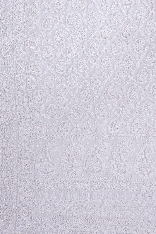 Ada Hand Embroidered White Georgette Lucknowi Chikankari Unstitched Men's Kurta Piece With Pearl Work A581360