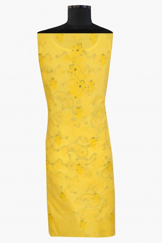 Ada Hand Embroidered Yellow Cotton Lucknowi Chikan Unstitched Suit Piece-A211119