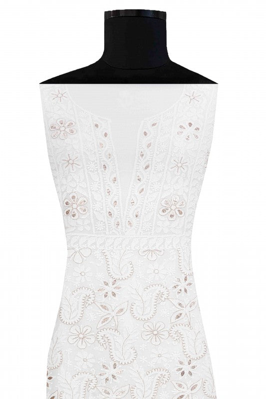 Ada Hand Embroidered White Georgette Lucknowi Chikan Unstitched Kurta Piece with Gota Patti Work A486762