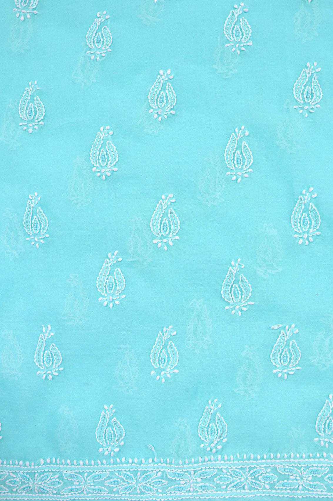 Ada Hand Embroidered Sea Green Cotton Lucknowi Chikankari Unstitched Suit Piece With Pearl Work 01A167494