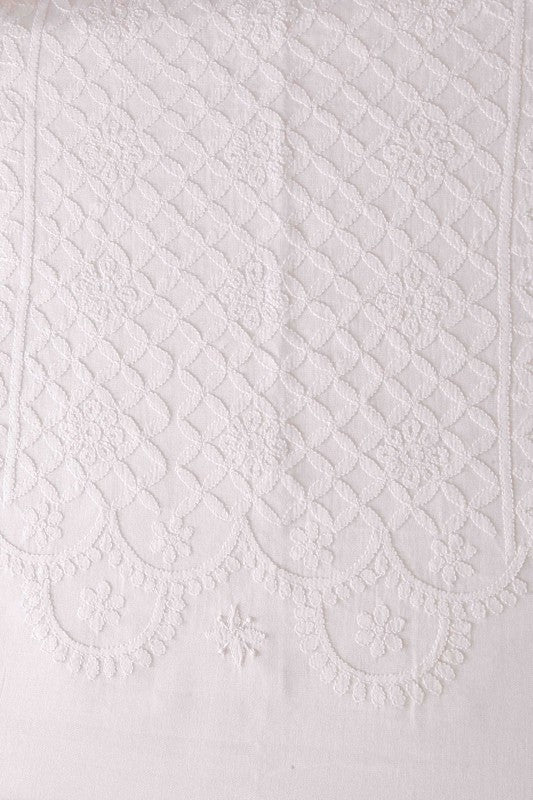 Ada Hand Embroidered White Cotton Lucknowi Chikankari Table Cover-A575960