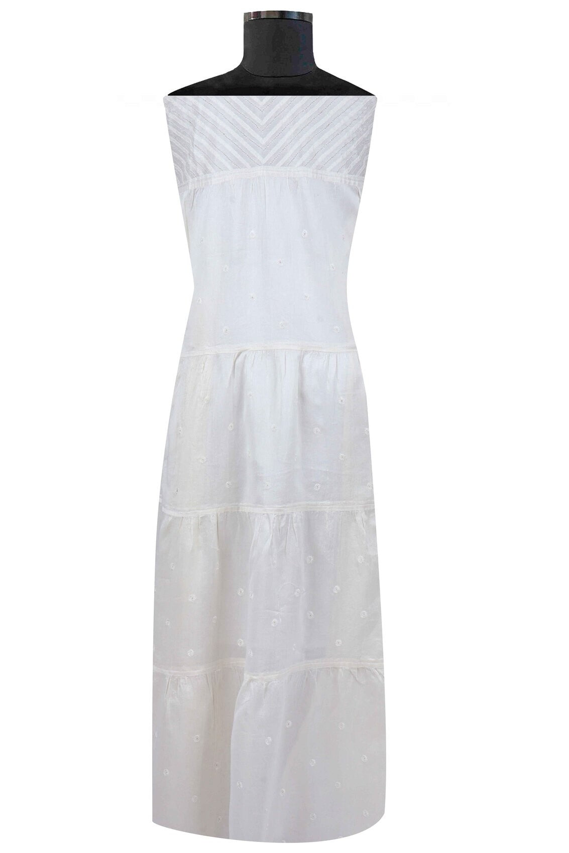 Ada Hand Embroidered White Chanderi Lucknowi Chikankari Unstitched Kurta Dupatta Set With Zari Work A628809