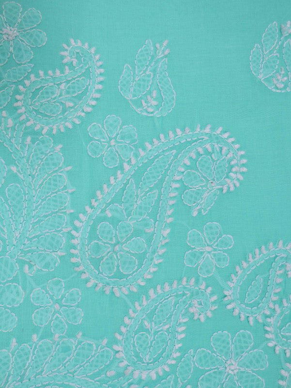 Ada Hand Embroidered Sea Green Cotton Lucknowi Chikankari Unstitched Suit Piece 01A202421