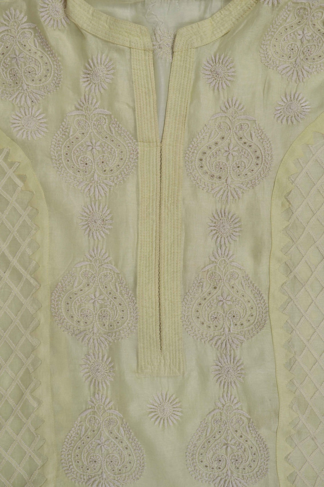 Ada Hand Embroidered Lemon Chanderi Lucknowi Chikankari Semi-Stitched Anarkali Kurta Dupatta Set A497281