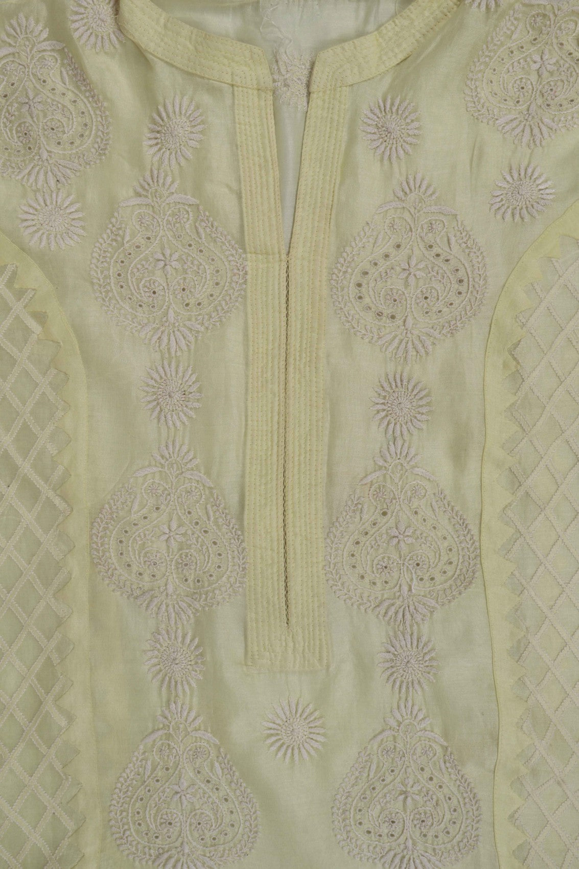 Ada Hand Embroidered Lemon Chanderi Lucknowi Chikankari Semi-Stitched Anarkali Kurta Dupatta Set A497281