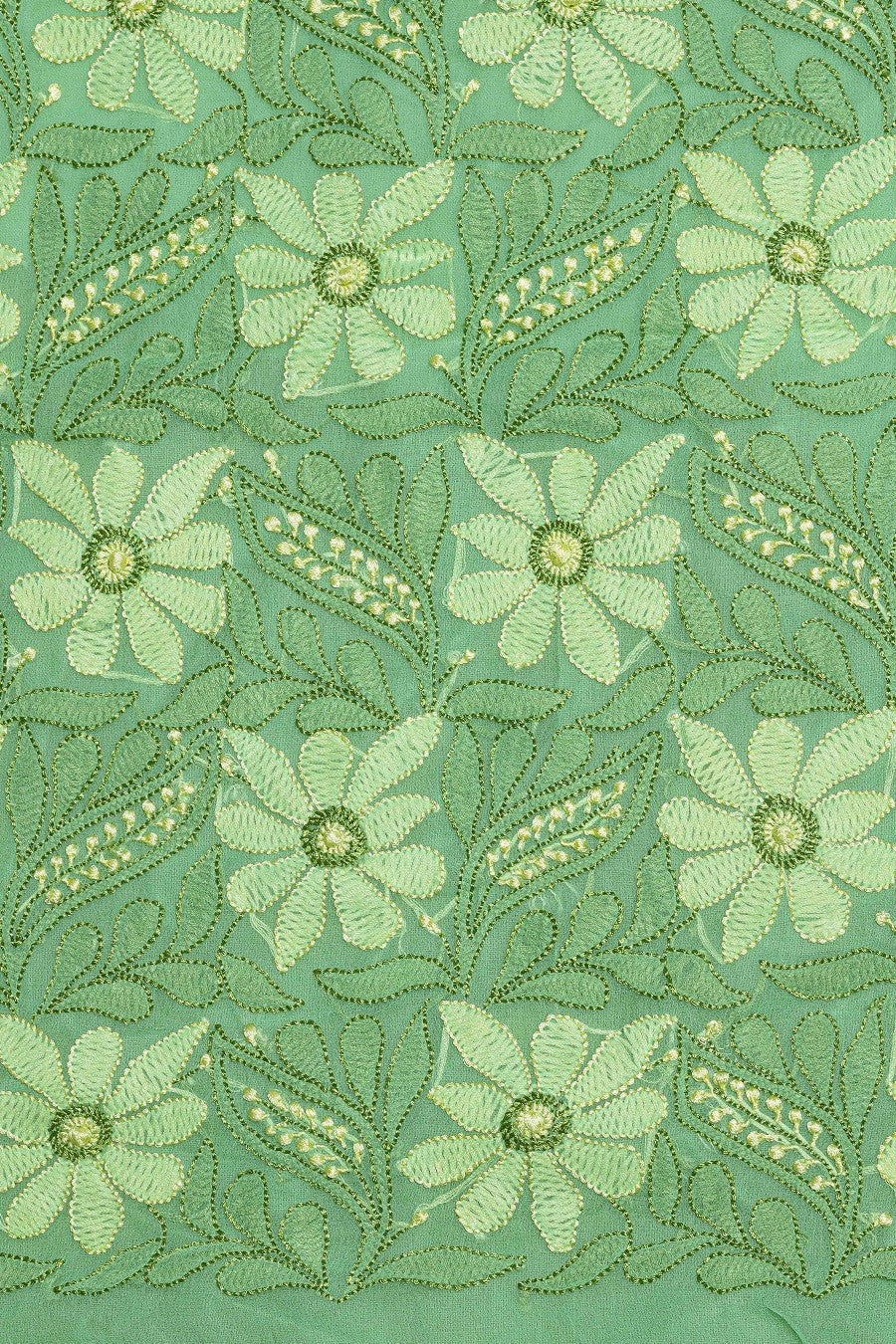 Ada Hand Embroidered Green Georgette Lucknowi Chikan Unstitched Kurta Piece A611840