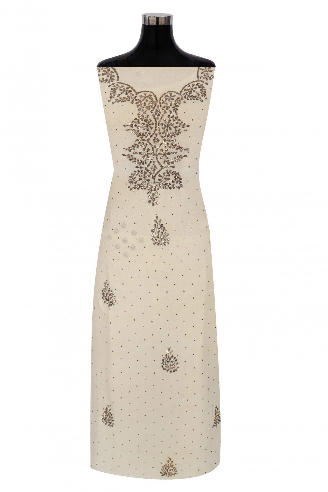 Ada Hand Embroidered Off White Georgette Lucknowi Chikankari Unstitched Kurta Piece With Muqaish Work A514890
