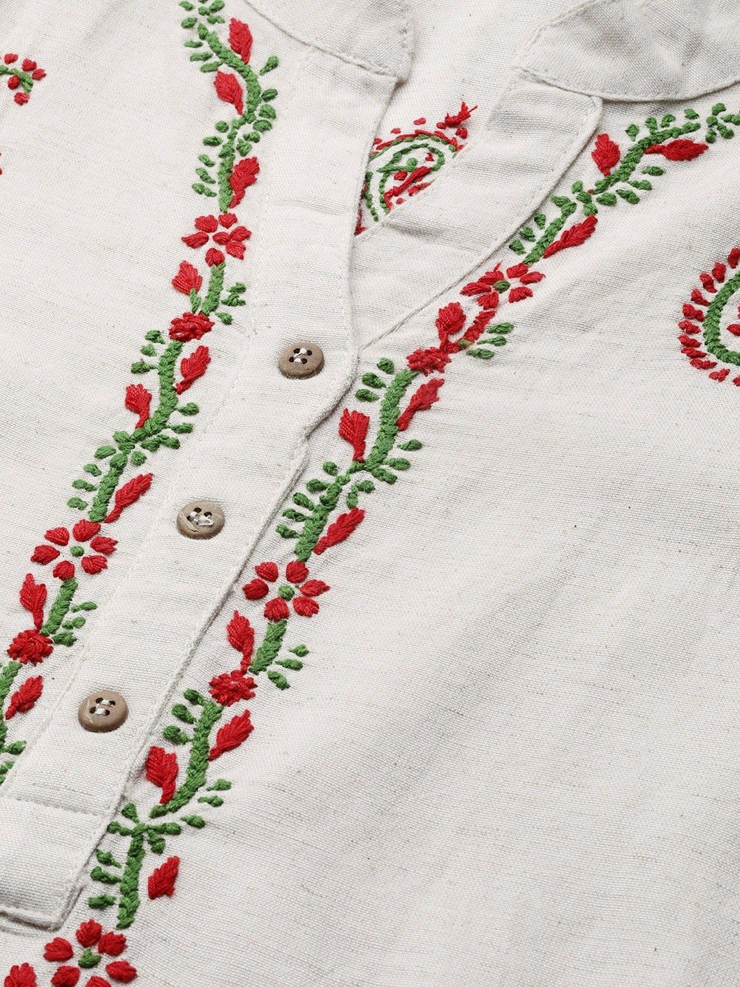 Ada Hand Embroidered Off White Khadi Lucknowi Chikankari Straight Kurta A411173