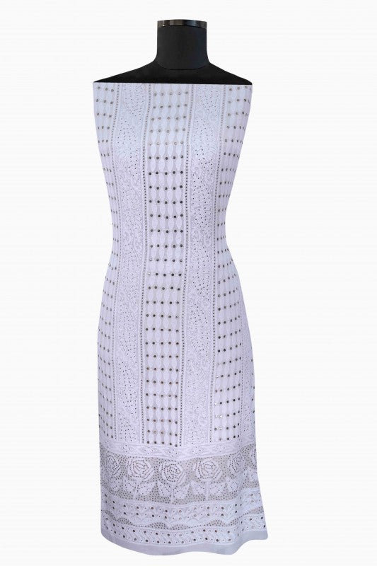 Ada Hand Embroidered White Pure Georgette Lucknowi Chikan Unstitched Kurta Piece With Muqaish Work A199086